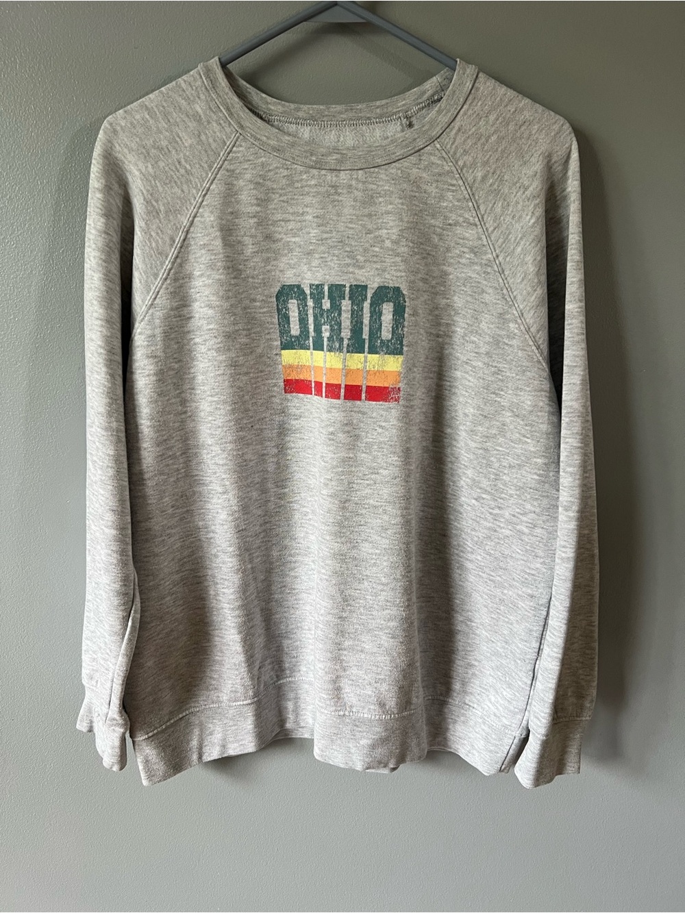 State of Mind Heathered Gray Crewneck Sweatshirt w/ Retro Style Ohio Graphic Lrg